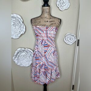 Needle & Thread Strapless Cream, Red & Blue Striped Tube Dress Size M